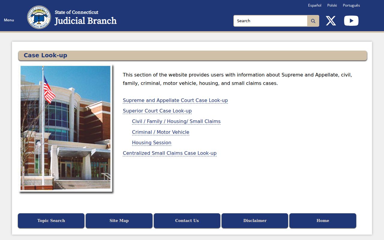 Connecticut Judicial Branch case lookup landing page used for Greenwich cases